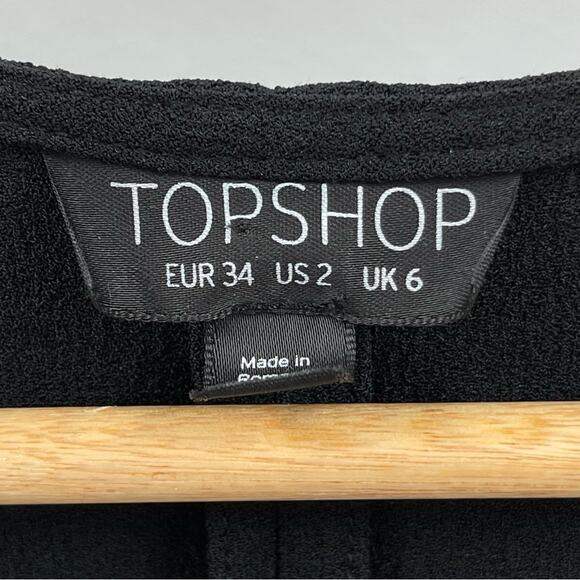 Topshop Preppy Tie Wrap Mini Dress in Black Whimsygoth Dark Witchy Size 2 - Picture 9 of 11